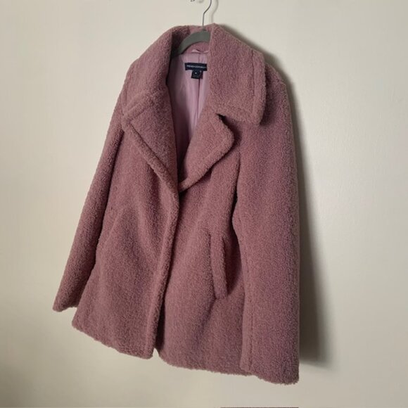 French Connection Teddy Faux Fur Coat Mauve Pink M Cozy Shaggy Faux Shearling - Picture 3 of 8